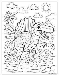 Spinosaurus Emerging from Water: Splashing Coloring Page