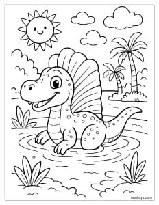 Spinosaurus Relaxing in a Sunny Pool Coloring Page