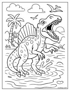 Spinosaurus Roaring Loudly in Water Coloring Page