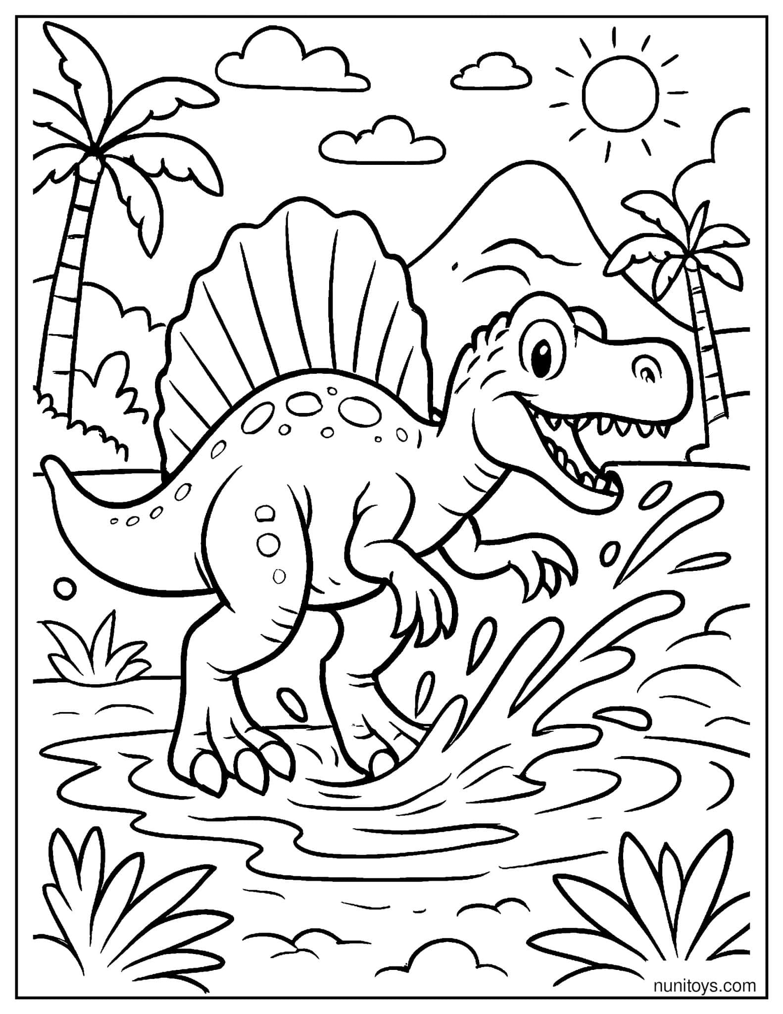 Spinosaurus Splashing Water Coloring Page - Free PDF Download