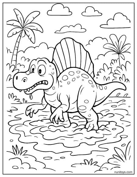 Spinosaurus Walking Through Muddy Water Coloring Page