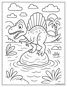 Spinosaurus Balancing on a Slippery Rock Coloring Page