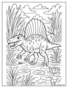 Spinosaurus Walking Through a Dense Swamp Coloring Page