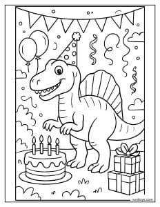 Spinosaurus in a Party Hat Coloring Page