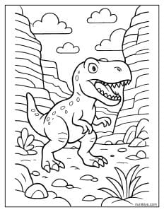 T-Rex Moving Through a Canyon Coloring Page