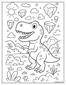 T-Rex Among Floating Rocks in a Magical Land Coloring Page