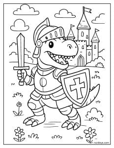 T-Rex Knight in Armor Coloring Page