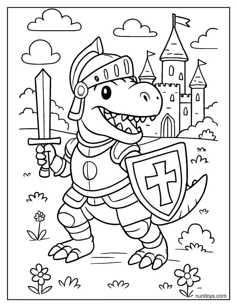 T-Rex Knight in Armor Coloring Page