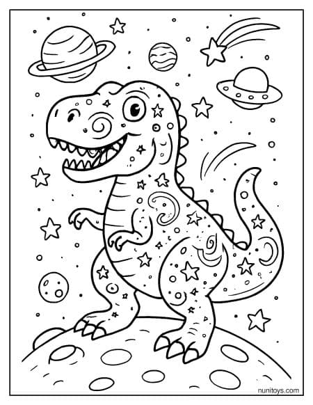 T-Rex Covered with Stars in Space Coloring Page