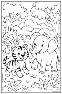 iger and Elephant Meeting in a Forest