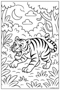 Roaring Tiger Moving Through Jungle at Night