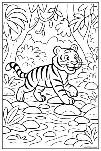 Tiger Walking Along a Forest Path with Lush Plants