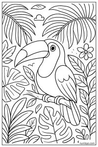 Toucan Resting Among Palm Leaves Coloring Page
