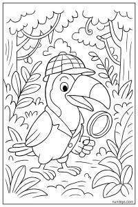 Toucan Detective in the Jungle Coloring Page