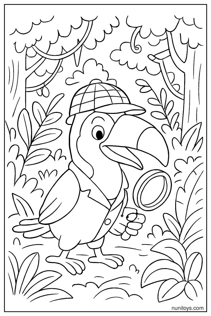Toucan Detective in the Jungle Coloring Page
