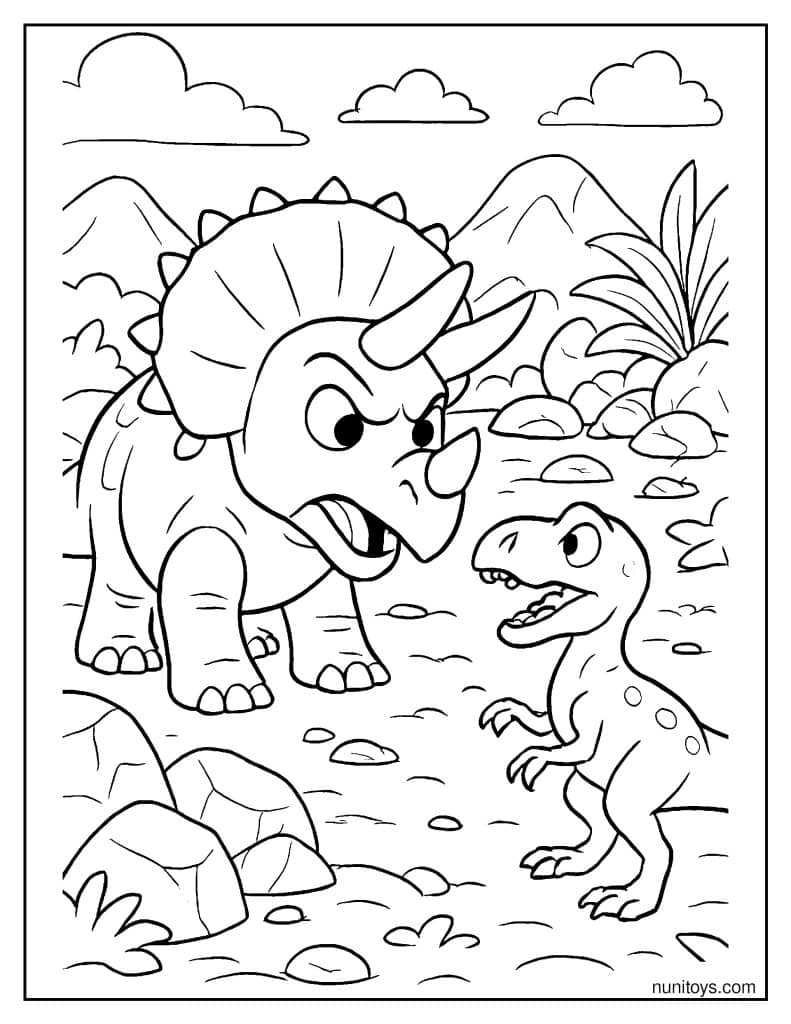 Triceratops Defending Its Territory Coloring Page