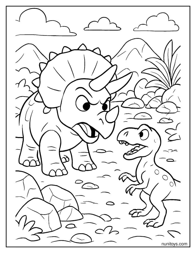 Triceratops Defending Its Territory Coloring Page