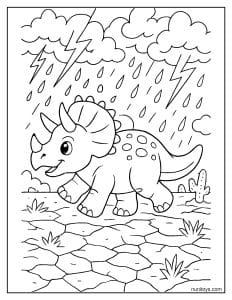 Triceratops Running Across a Cracked Desert Ground Coloring Page