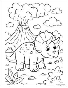 Triceratops Near an Erupting Volcano Coloring Page