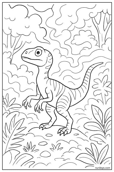 Velociraptor Standing in Dense Jungle with Mist