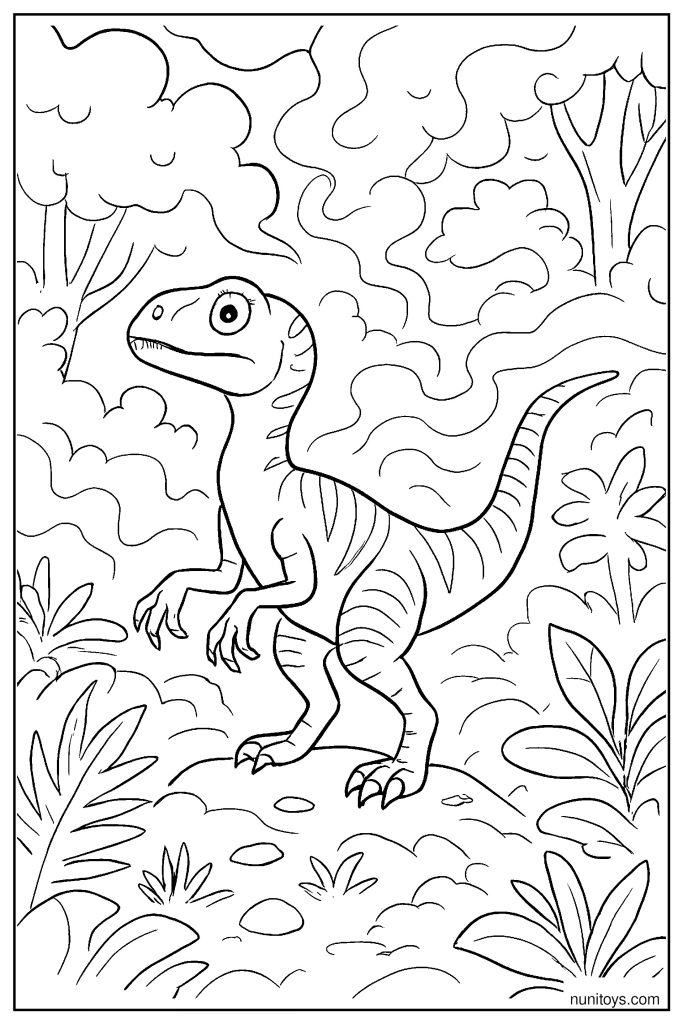 Velociraptor Adapting to a Dense Fog Environment Coloring Page