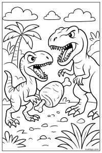 Velociraptor Competing for Food Coloring Page