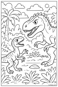 Velociraptor in a Tense Standoff with a Larger Predator Coloring Page