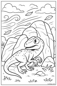 Velociraptor Hiding Behind Rocks Coloring Page