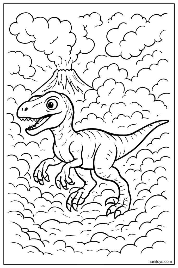Velociraptor Through Thick Volcanic Ash Coloring Page