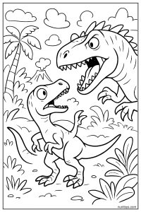 Velociraptor Reacting to a Sudden Predator Appearance Coloring Page