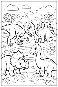 Velociraptor Sharing a Water Source Coloring Page