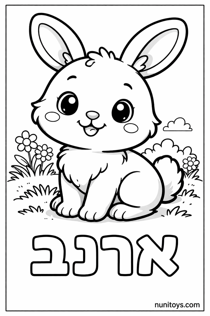 דף צביעה של האות א עם ארנב