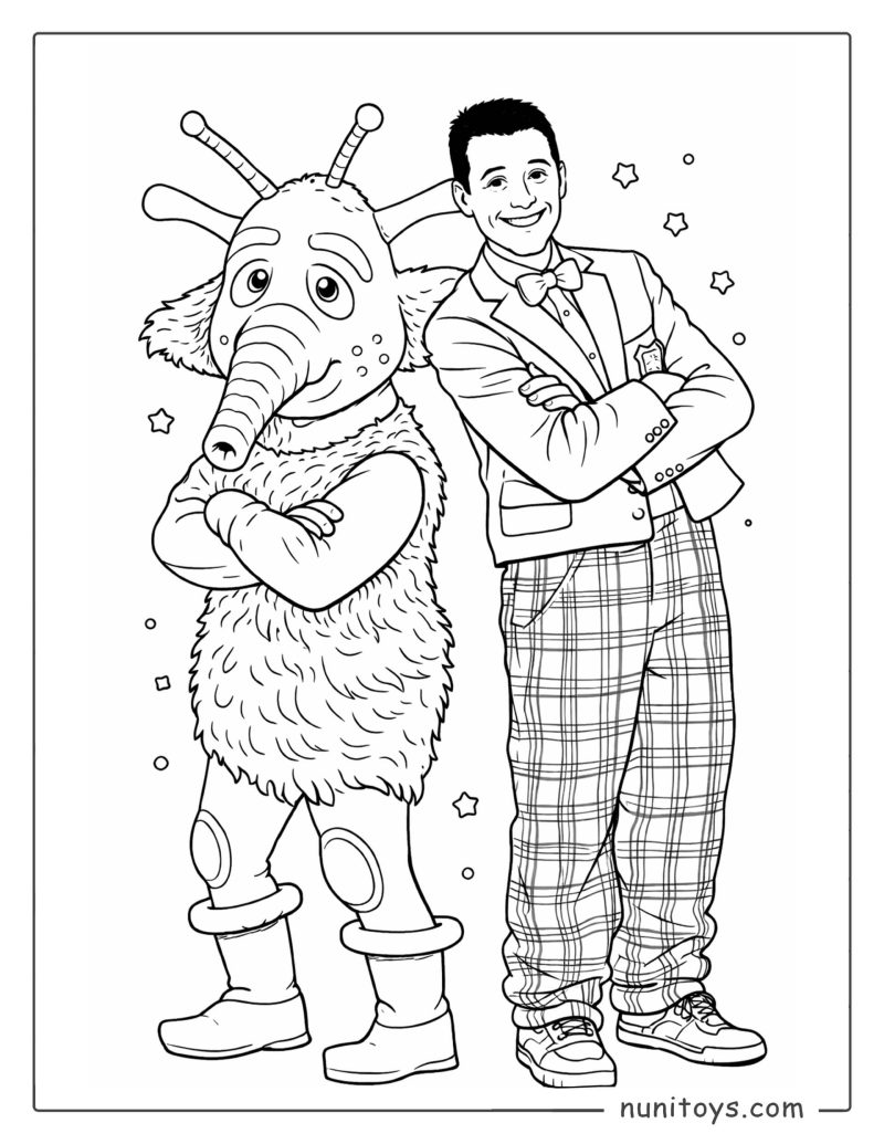 דף צביעה של דוד חיים ובובו מחייכים יחד