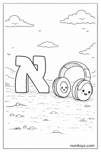 דף צביעה אוזניות מונחות ליד אות א׳ גדולה