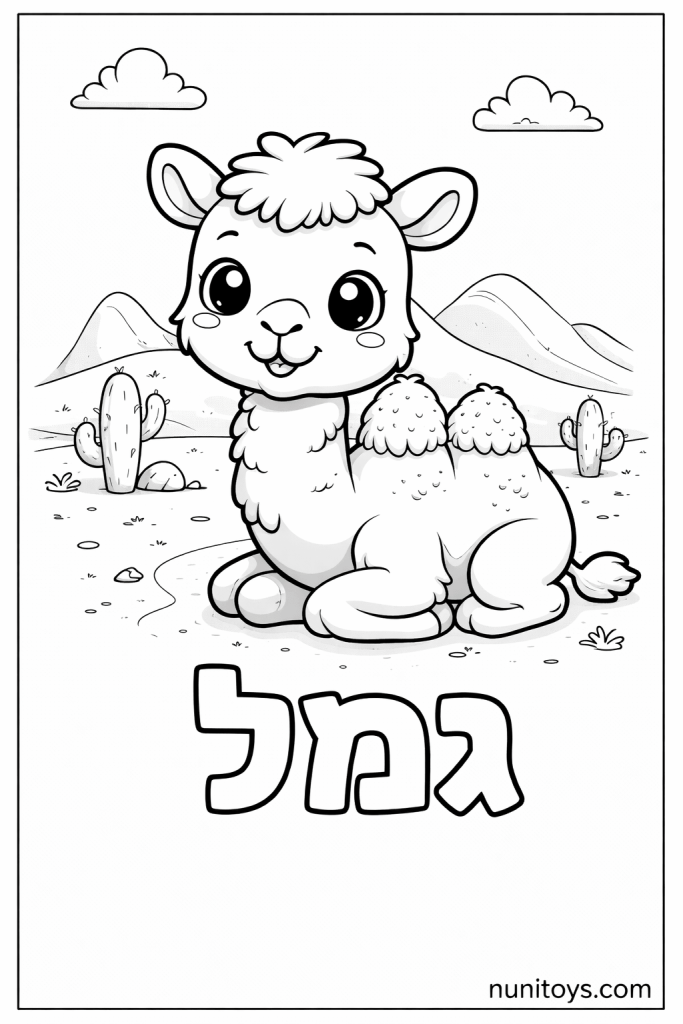 דף צביעה של האות ג עם גמל