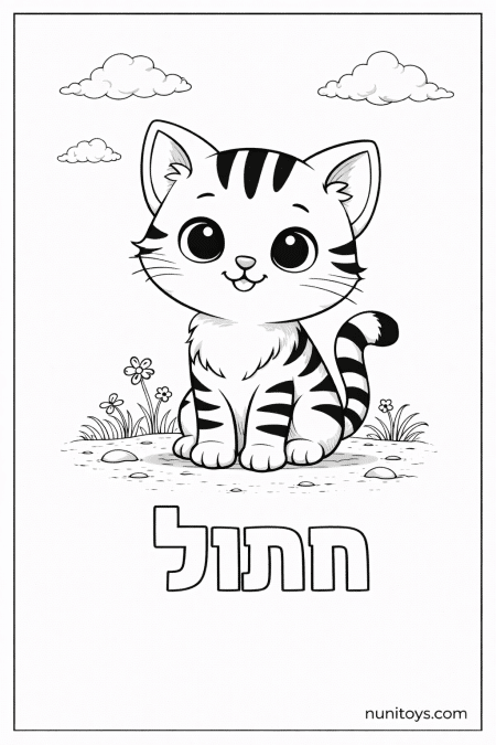 דף צביעה של האות ח עם חתול