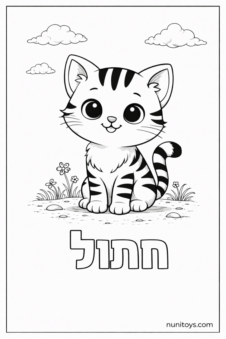 דף צביעה של האות ח עם חתול