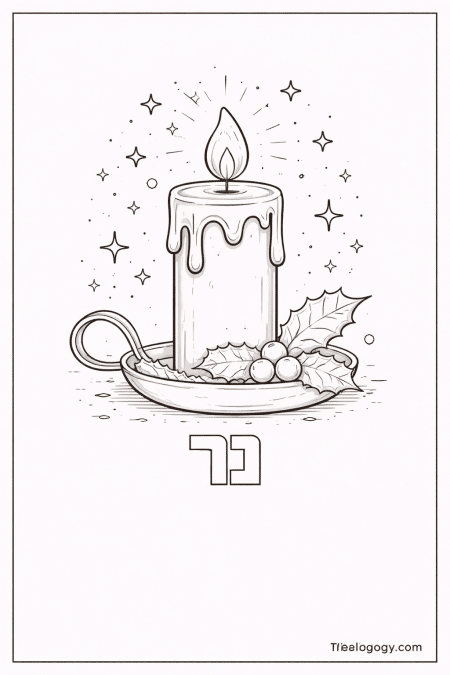 דף צביעה של האות נ עם נר
