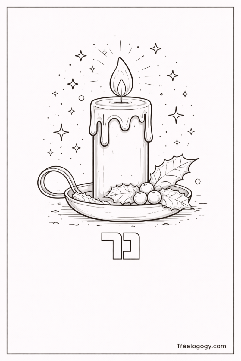 דף צביעה של האות נ עם נר