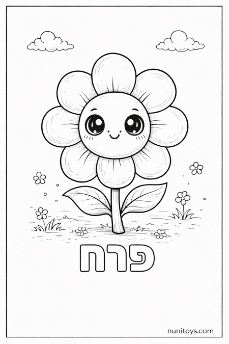 דף צביעה של האות פ עם פרח