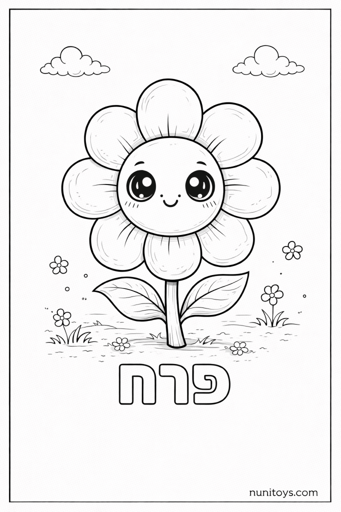 דף צביעה של האות פ עם פרח