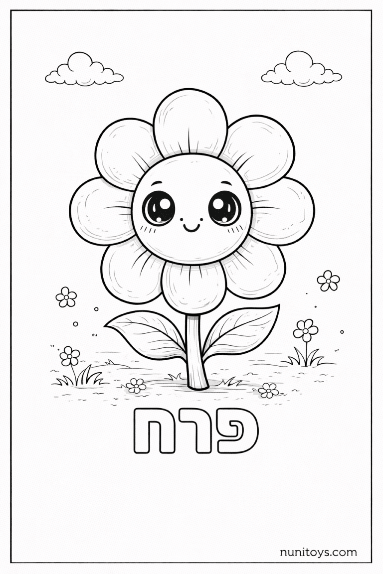 דף צביעה של האות פ עם פרח
