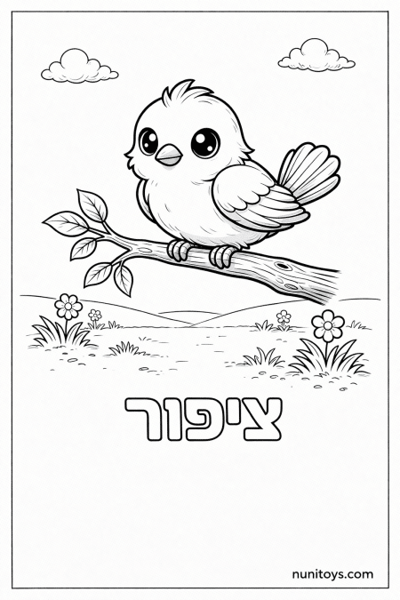 דף צביעה של האות צ עם ציפור