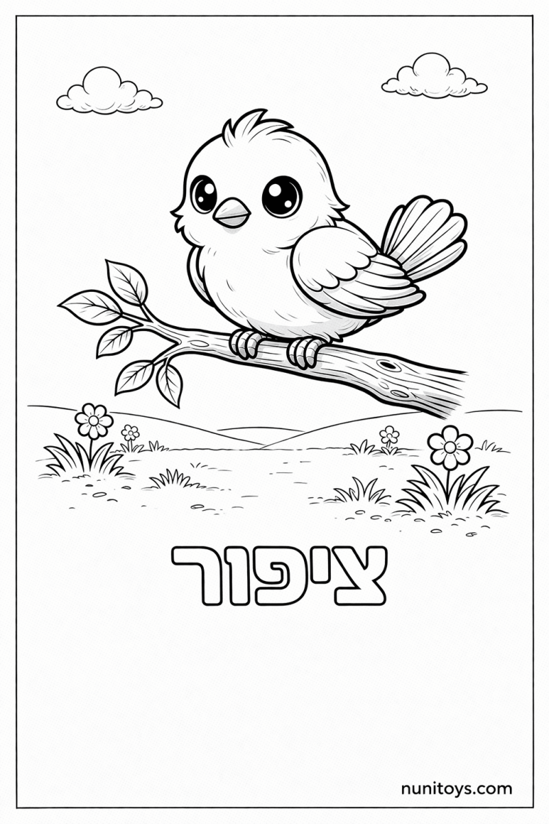 דף צביעה של האות צ עם ציפור