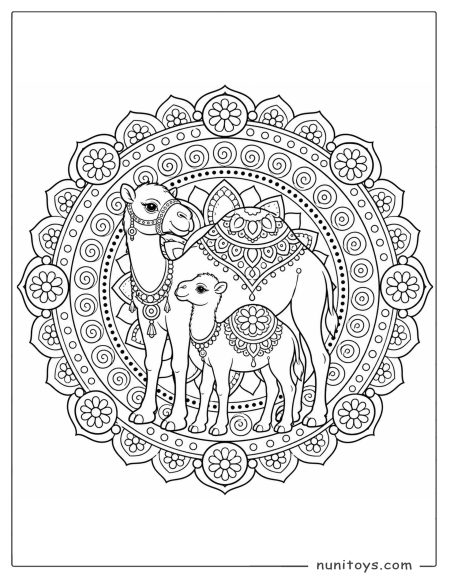 Camel and Baby Camel Mandala Coloring Page