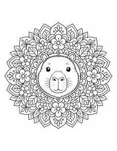 Capybara Face in Floral Mandala Coloring Sheet
