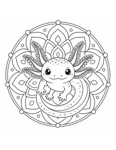 Cute Axolotl Curled Inside Simple Mandala Coloring Page