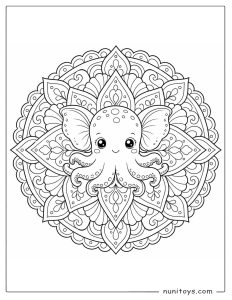 Cute Baby Dumbo Octopus Mandala Coloring Sheet