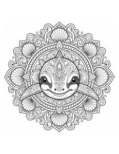 Cute Vaquita Face with Seashell Mandala Coloring Page