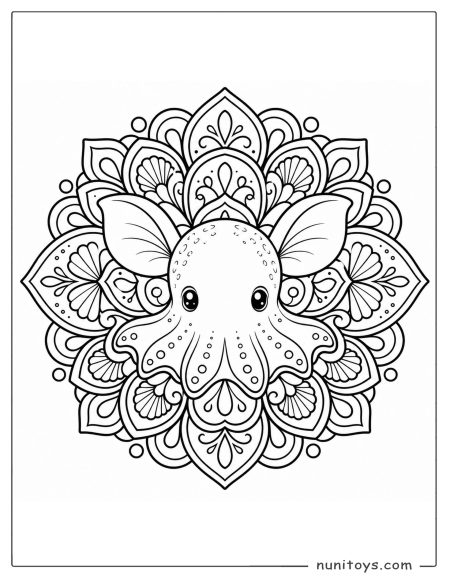Cute Dumbo Octopus Mandala Coloring Page
